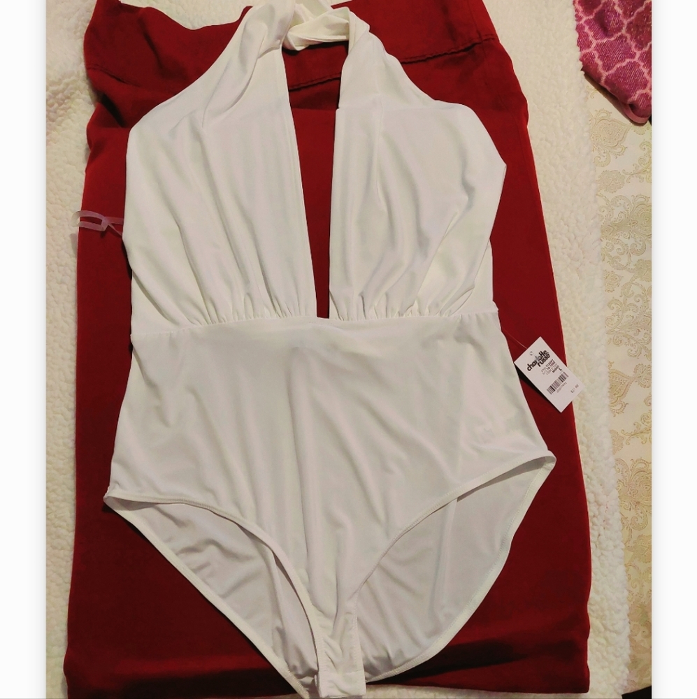 Charlotte Russe Bodysuit halter top style with plunging neckline New with tags